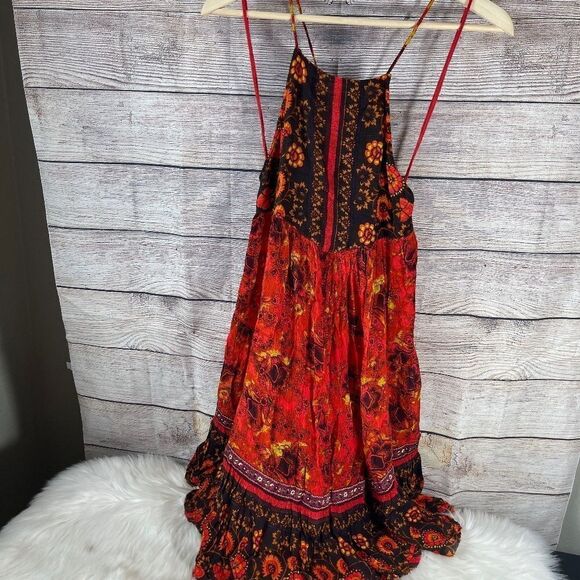 Intimately Free People Casablanca Red Print Halter Dress Sz‎ XS - Picture 2 of 11